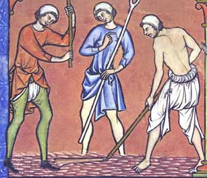 Bauern bei der Arbeit (Darstellung aus der Kreuzfahrerbibel)
