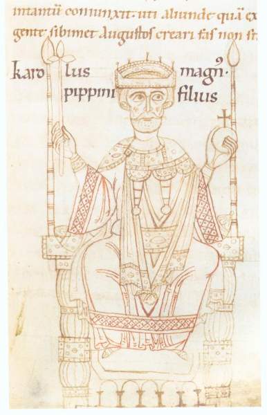 Karl der Große auf einer Abbildung in der chronik des Ekkehard von Aura